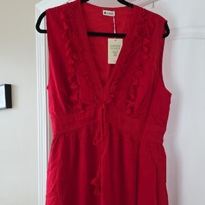 Cupshe Red V-Neck Sleeveless Dress with Tassel Tie New With Tags